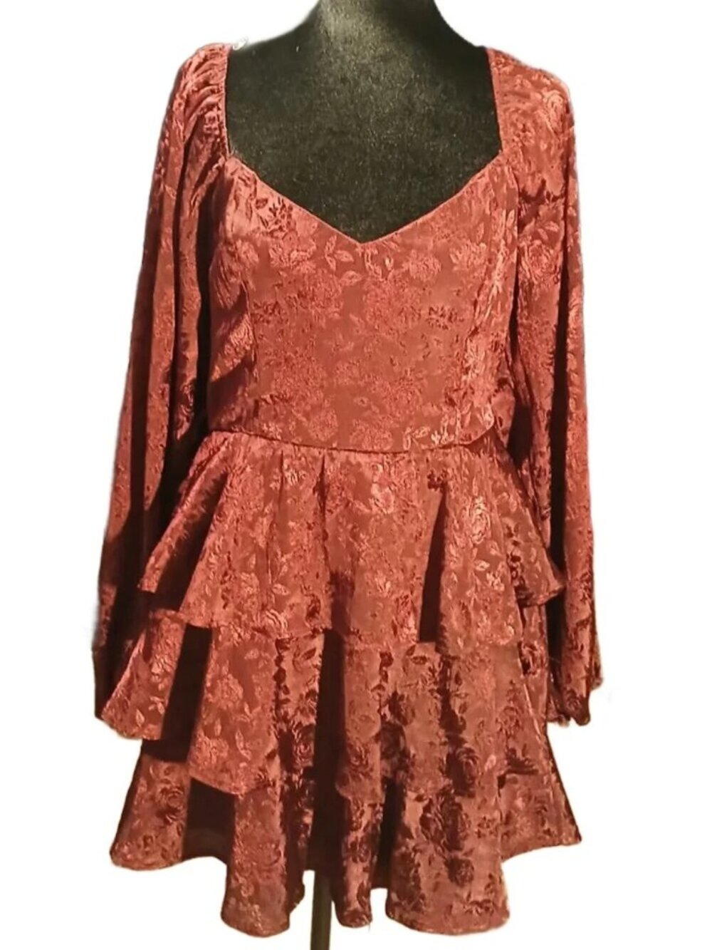 Trixxi Reddish Copper Satiny Jacquard Mini Dress
